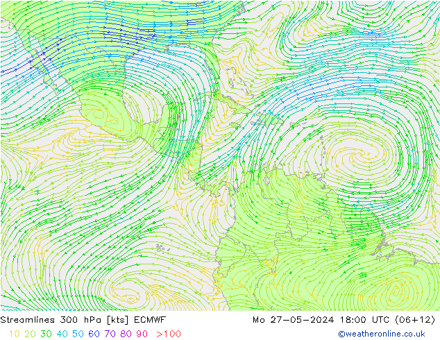 Stroomlijn 300 hPa ECMWF ma 27.05.2024 18 UTC