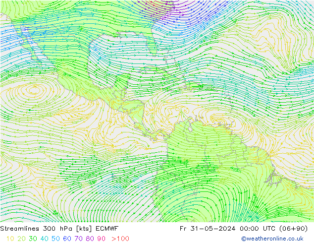 Stroomlijn 300 hPa ECMWF vr 31.05.2024 00 UTC