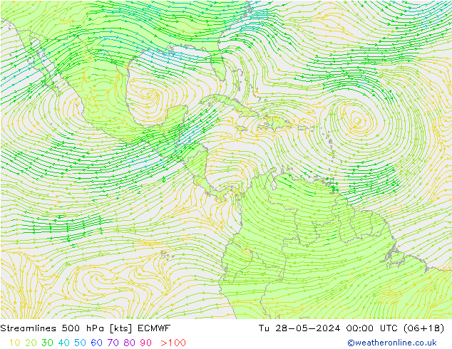 Streamlines 500 hPa ECMWF Tu 28.05.2024 00 UTC