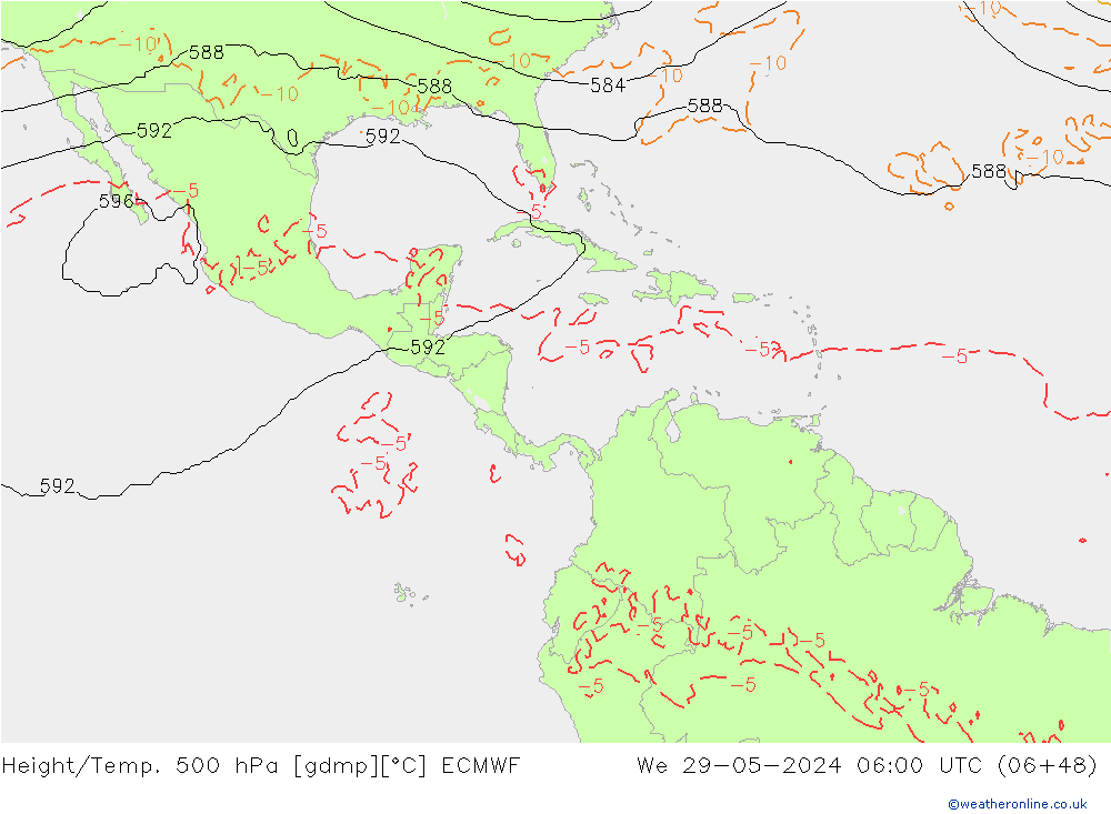 Z500/Yağmur (+YB)/Z850 ECMWF Çar 29.05.2024 06 UTC