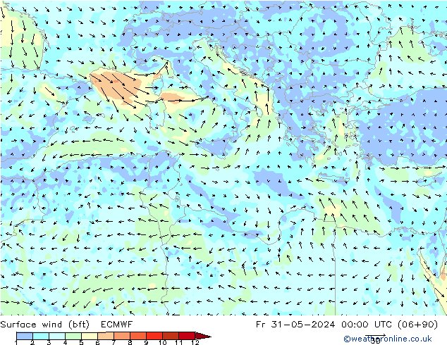  10 m (bft) ECMWF  31.05.2024 00 UTC