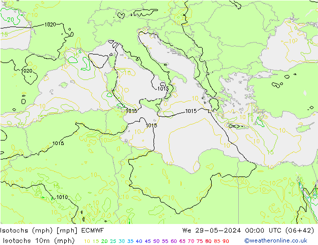 Isotachs (mph) ECMWF We 29.05.2024 00 UTC