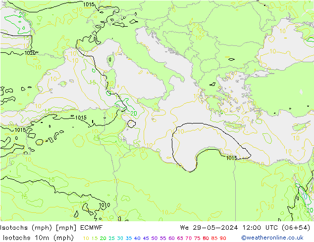 Isotachs (mph) ECMWF Qua 29.05.2024 12 UTC
