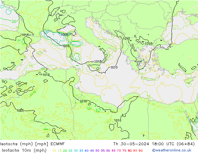 Isotachs (mph) ECMWF Th 30.05.2024 18 UTC