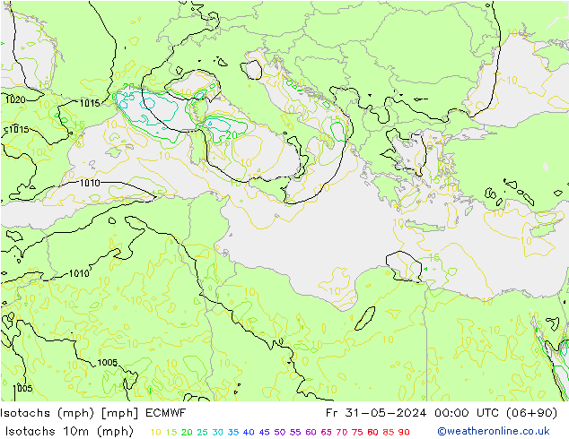 Isotachs (mph) ECMWF Fr 31.05.2024 00 UTC