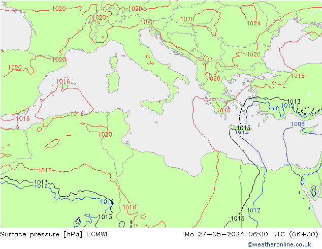 pressão do solo ECMWF Seg 27.05.2024 06 UTC