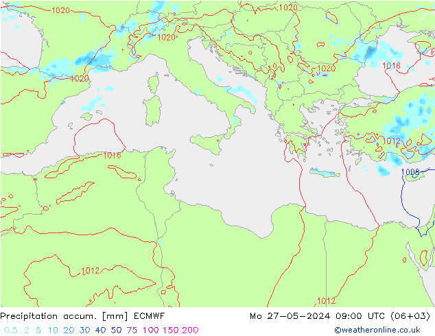 Precipitation accum. ECMWF pon. 27.05.2024 09 UTC