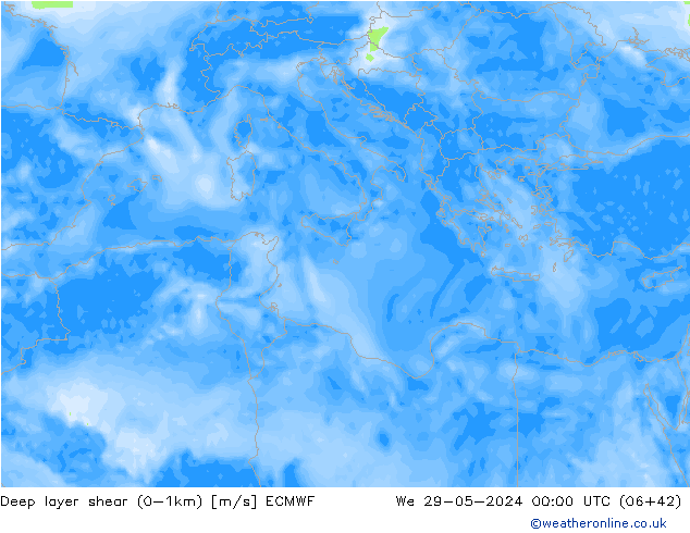 Deep layer shear (0-1km) ECMWF We 29.05.2024 00 UTC