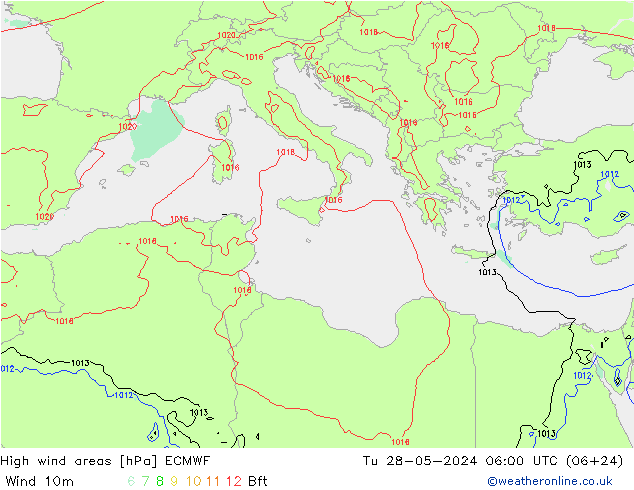 High wind areas ECMWF  28.05.2024 06 UTC