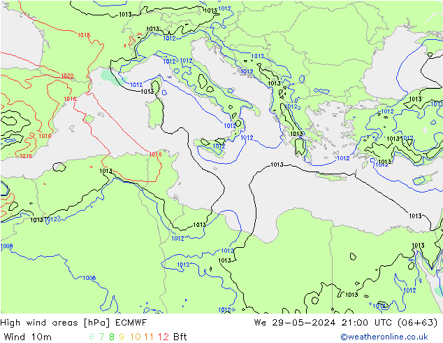 High wind areas ECMWF ср 29.05.2024 21 UTC