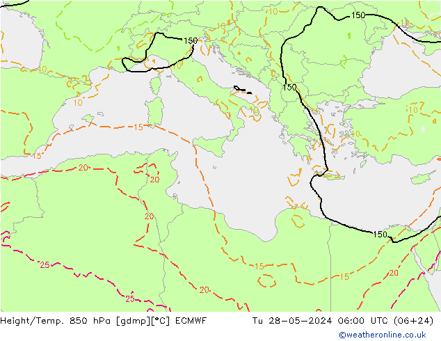 Z500/Rain (+SLP)/Z850 ECMWF wto. 28.05.2024 06 UTC