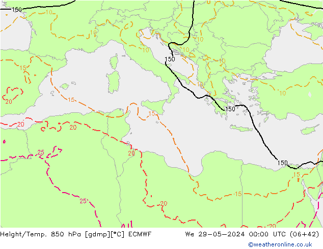 Z500/Rain (+SLP)/Z850 ECMWF mer 29.05.2024 00 UTC