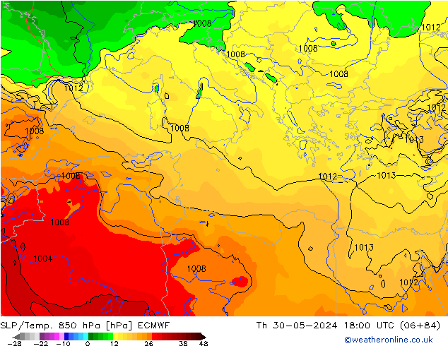 SLP/Temp. 850 hPa ECMWF do 30.05.2024 18 UTC