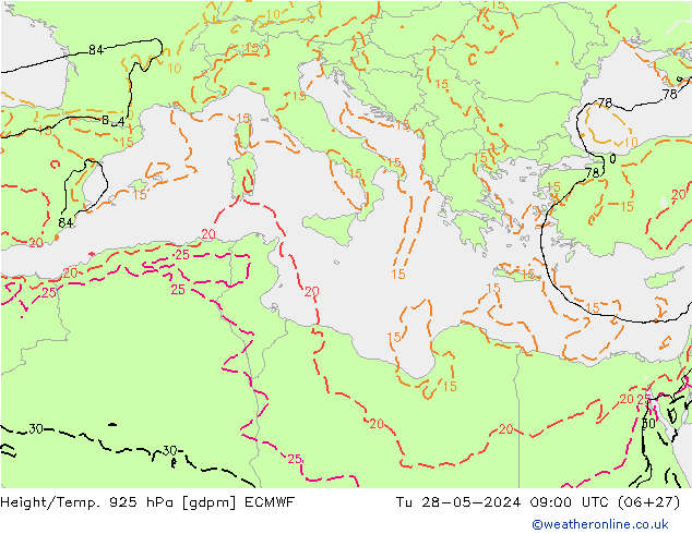 Géop./Temp. 925 hPa ECMWF mar 28.05.2024 09 UTC