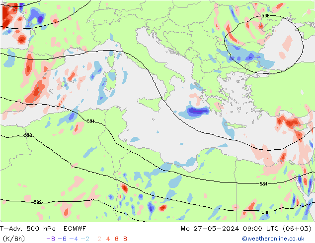 T-Adv. 500 гПа ECMWF пн 27.05.2024 09 UTC