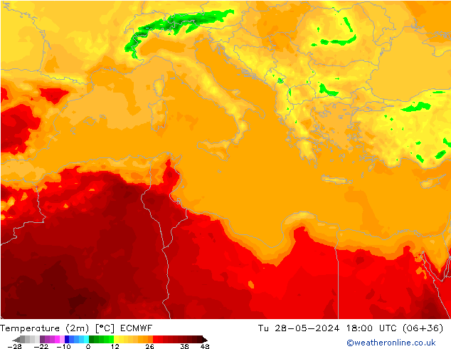 Temperatura (2m) ECMWF Ter 28.05.2024 18 UTC