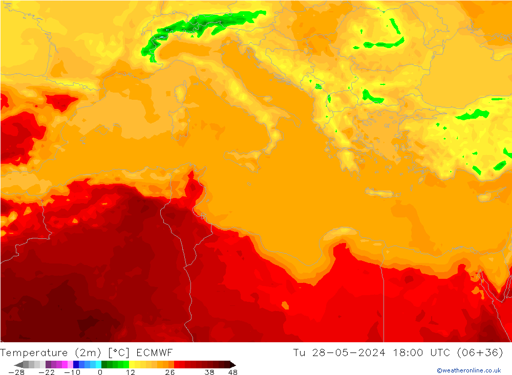 Sıcaklık Haritası (2m) ECMWF Sa 28.05.2024 18 UTC