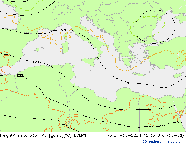 Z500/Rain (+SLP)/Z850 ECMWF Po 27.05.2024 12 UTC