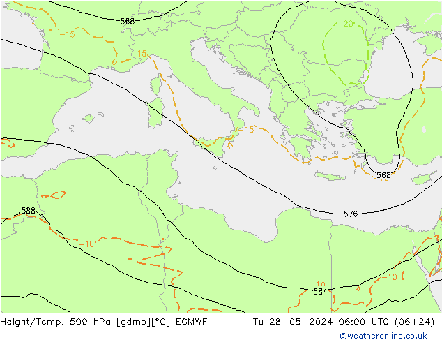 Z500/Rain (+SLP)/Z850 ECMWF wto. 28.05.2024 06 UTC