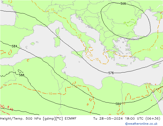 Height/Temp. 500 hPa ECMWF Ter 28.05.2024 18 UTC
