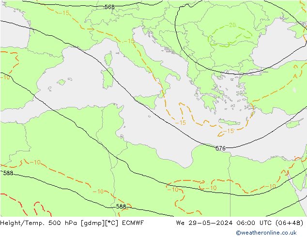 Z500/Yağmur (+YB)/Z850 ECMWF Çar 29.05.2024 06 UTC