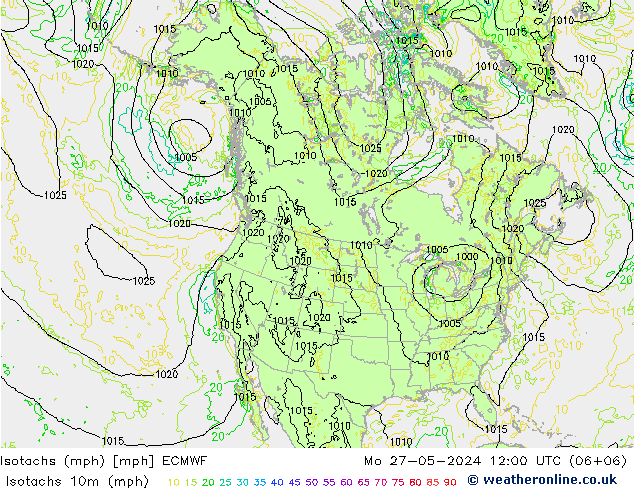 Isotachen (mph) ECMWF Mo 27.05.2024 12 UTC