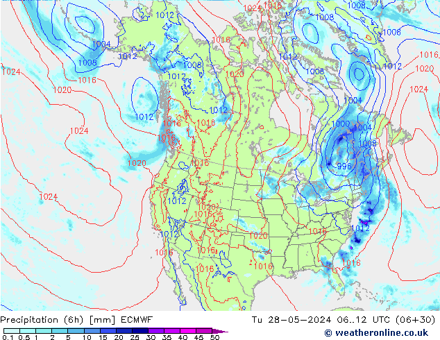 Z500/Rain (+SLP)/Z850 ECMWF Tu 28.05.2024 12 UTC