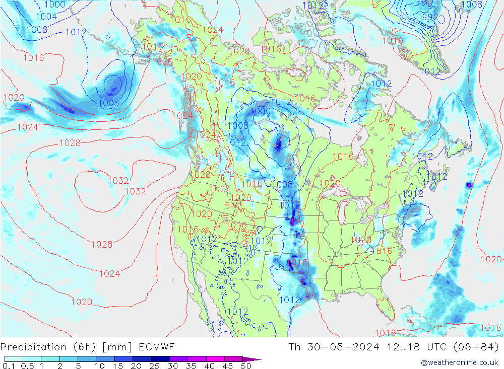 Z500/Rain (+SLP)/Z850 ECMWF czw. 30.05.2024 18 UTC