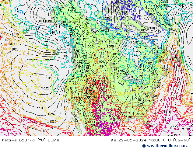 Theta-e 850hPa ECMWF Qua 29.05.2024 18 UTC