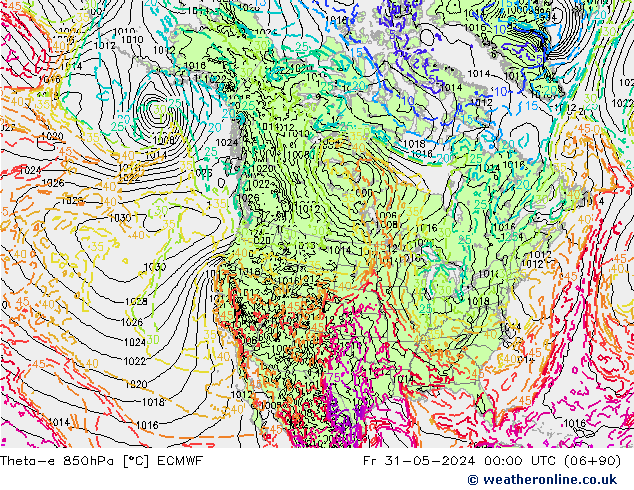 Theta-e 850гПа ECMWF пт 31.05.2024 00 UTC