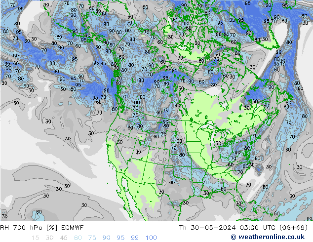 RH 700 hPa ECMWF Th 30.05.2024 03 UTC