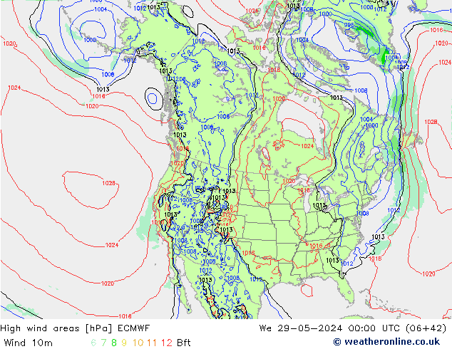 High wind areas ECMWF We 29.05.2024 00 UTC