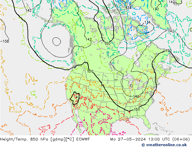 Z500/Rain (+SLP)/Z850 ECMWF Mo 27.05.2024 12 UTC