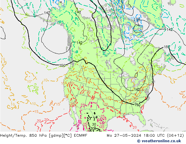 Z500/Yağmur (+YB)/Z850 ECMWF Pzt 27.05.2024 18 UTC