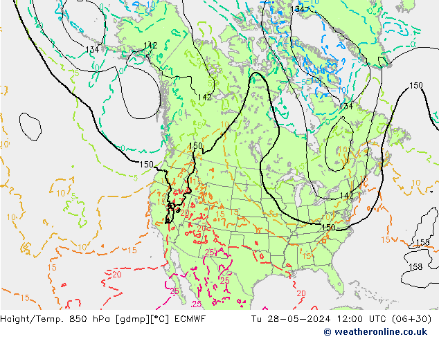 Z500/Rain (+SLP)/Z850 ECMWF Tu 28.05.2024 12 UTC