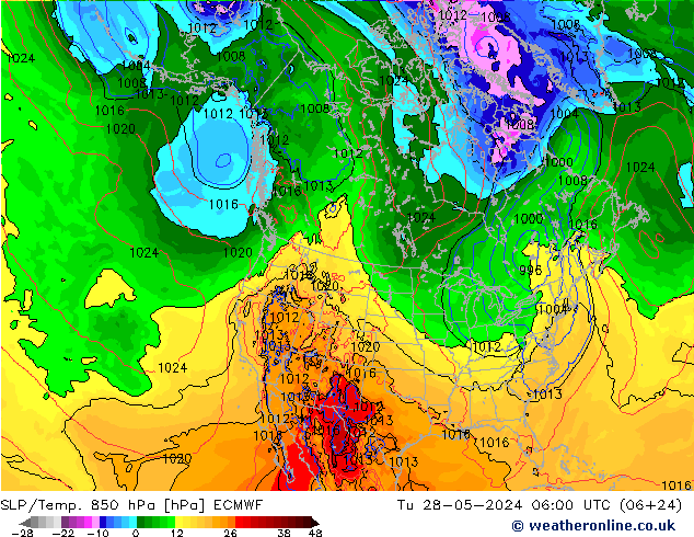 SLP/Temp. 850 hPa ECMWF Tu 28.05.2024 06 UTC