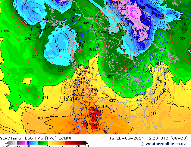 SLP/Temp. 850 hPa ECMWF Ter 28.05.2024 12 UTC