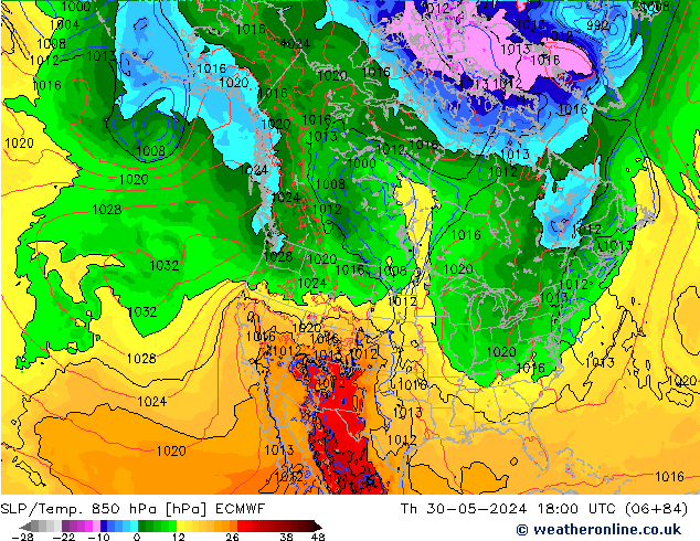 SLP/Temp. 850 hPa ECMWF jue 30.05.2024 18 UTC