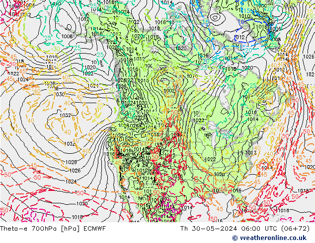 Theta-e 700hPa ECMWF Th 30.05.2024 06 UTC