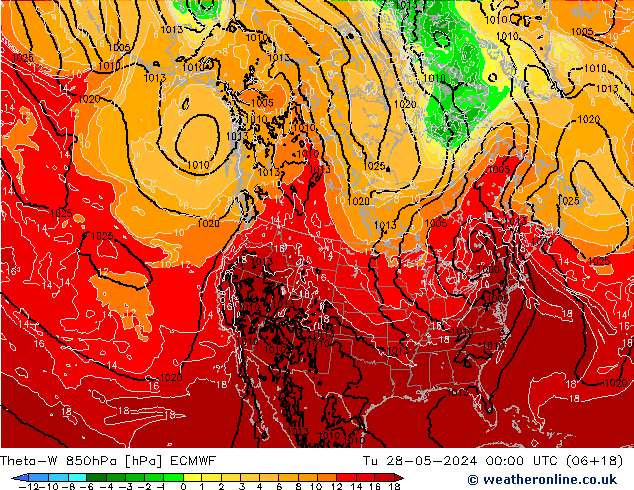 Theta-W 850hPa ECMWF Di 28.05.2024 00 UTC