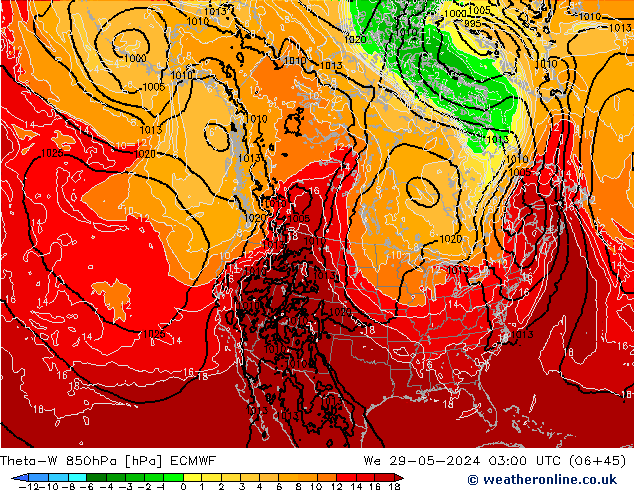 Theta-W 850hPa ECMWF We 29.05.2024 03 UTC