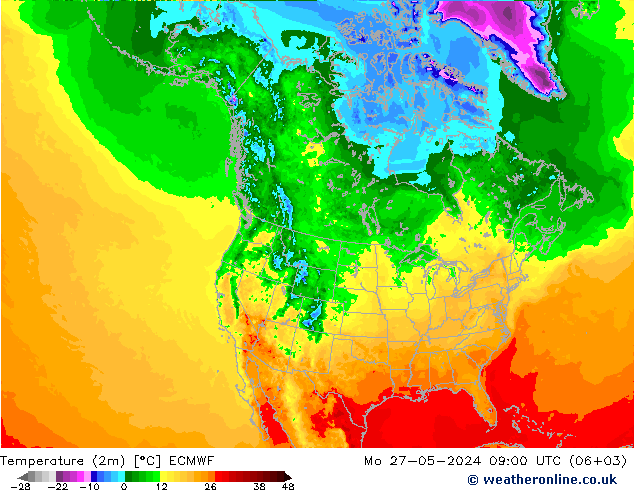 Temperature (2m) ECMWF Mo 27.05.2024 09 UTC