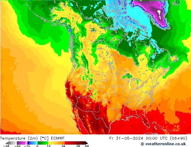 Temperatura (2m) ECMWF Sex 31.05.2024 00 UTC