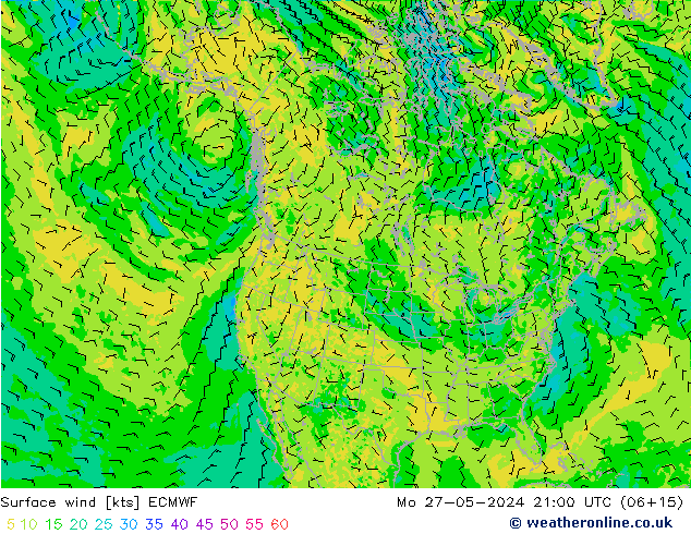 Rüzgar 10 m ECMWF Pzt 27.05.2024 21 UTC