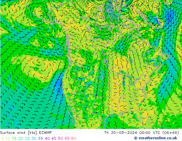 Surface wind ECMWF Th 30.05.2024 00 UTC