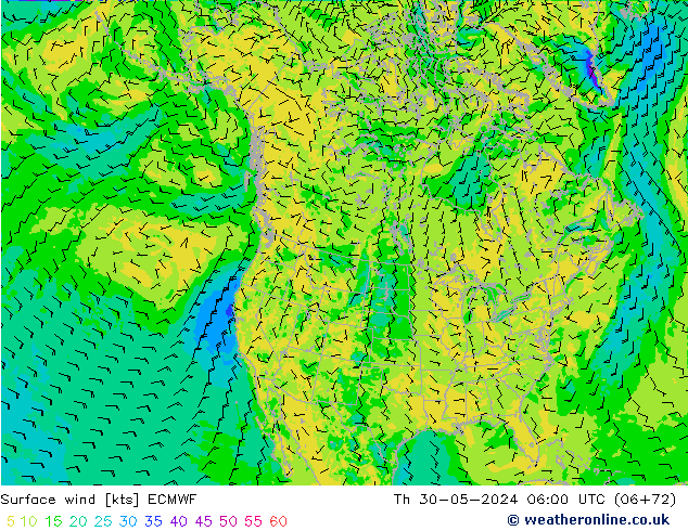 Surface wind ECMWF Th 30.05.2024 06 UTC