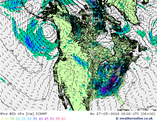 Wind 850 hPa ECMWF Mo 27.05.2024 06 UTC