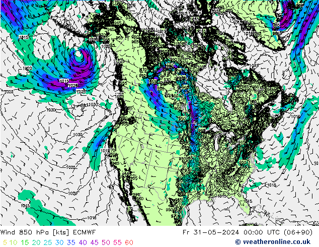 ветер 850 гПа ECMWF пт 31.05.2024 00 UTC