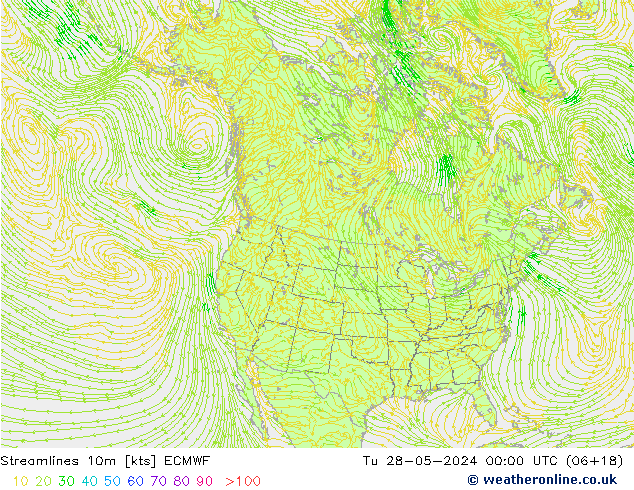 Streamlines 10m ECMWF Tu 28.05.2024 00 UTC