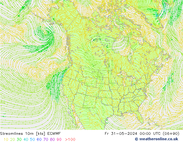 Linha de corrente 10m ECMWF Sex 31.05.2024 00 UTC